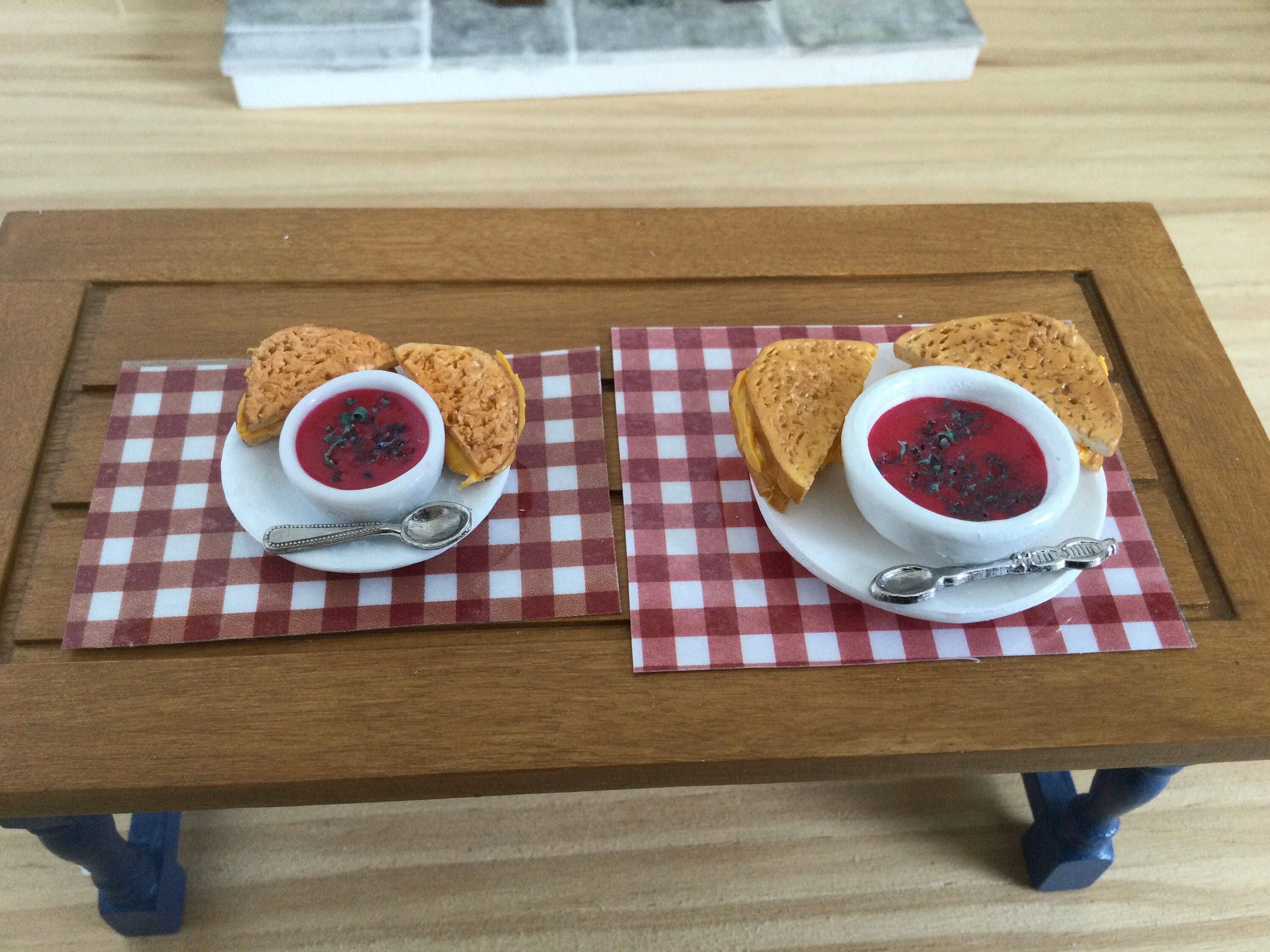 Tomato Soup With Grilled Cheese Sandwich & Placemat For 112 Scale Dollhouse Or Barbie Size