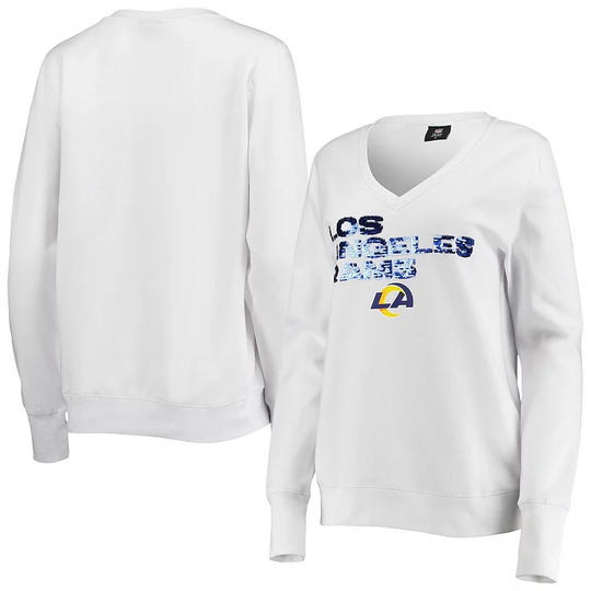 Women's Cuce White Los Angeles Rams Victory V-Neck Pullover Sweatshirt, Size: 4XL, LAR White