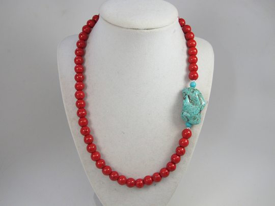 Chunky Red & Turquoise Necklace, Multi Strand Statement Necklace, Stone Necklace Big Beads, Turquoise Jewelry