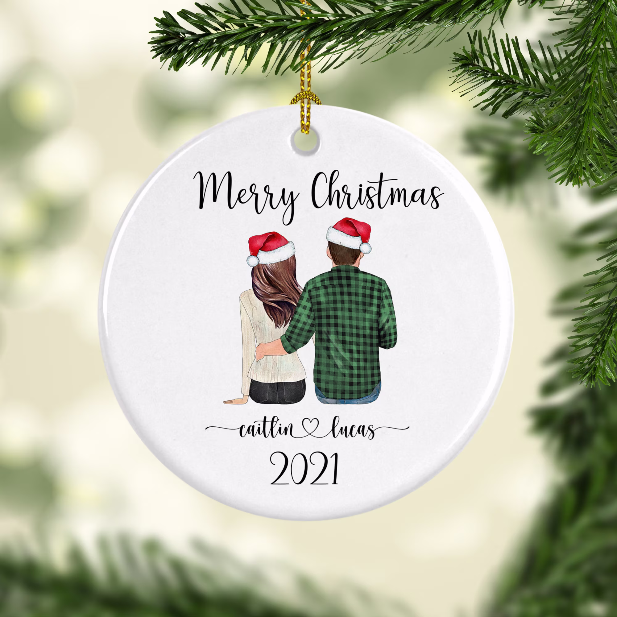 Engagement Ornament, Couple Christmas Wedding Family Gift, Personalized Ornament