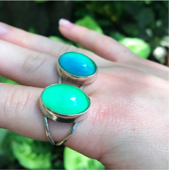 Sterling Silver Mood Ring Large Color Changing Is Handmade By Old Hippie Dave 925 12mm X 18mm Stone Water Proof Great Christmas Gift