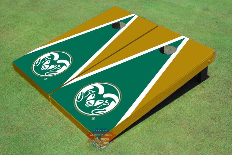Corn Hole Ncaa Colorado State University Rams Logo Green & Gold Matching Triangle Cornhole Boards