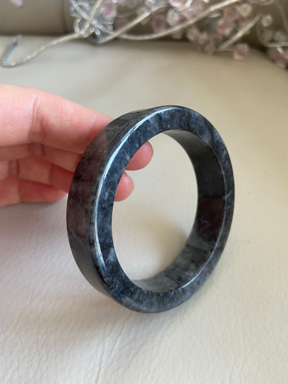 Jade Bangle 56.7mm | 2.23", Round Shape, Smoky Gray, Jadeite Bracelet, Certified Grade A Jade, Burmese Myanmar Gemstones, Jewelry