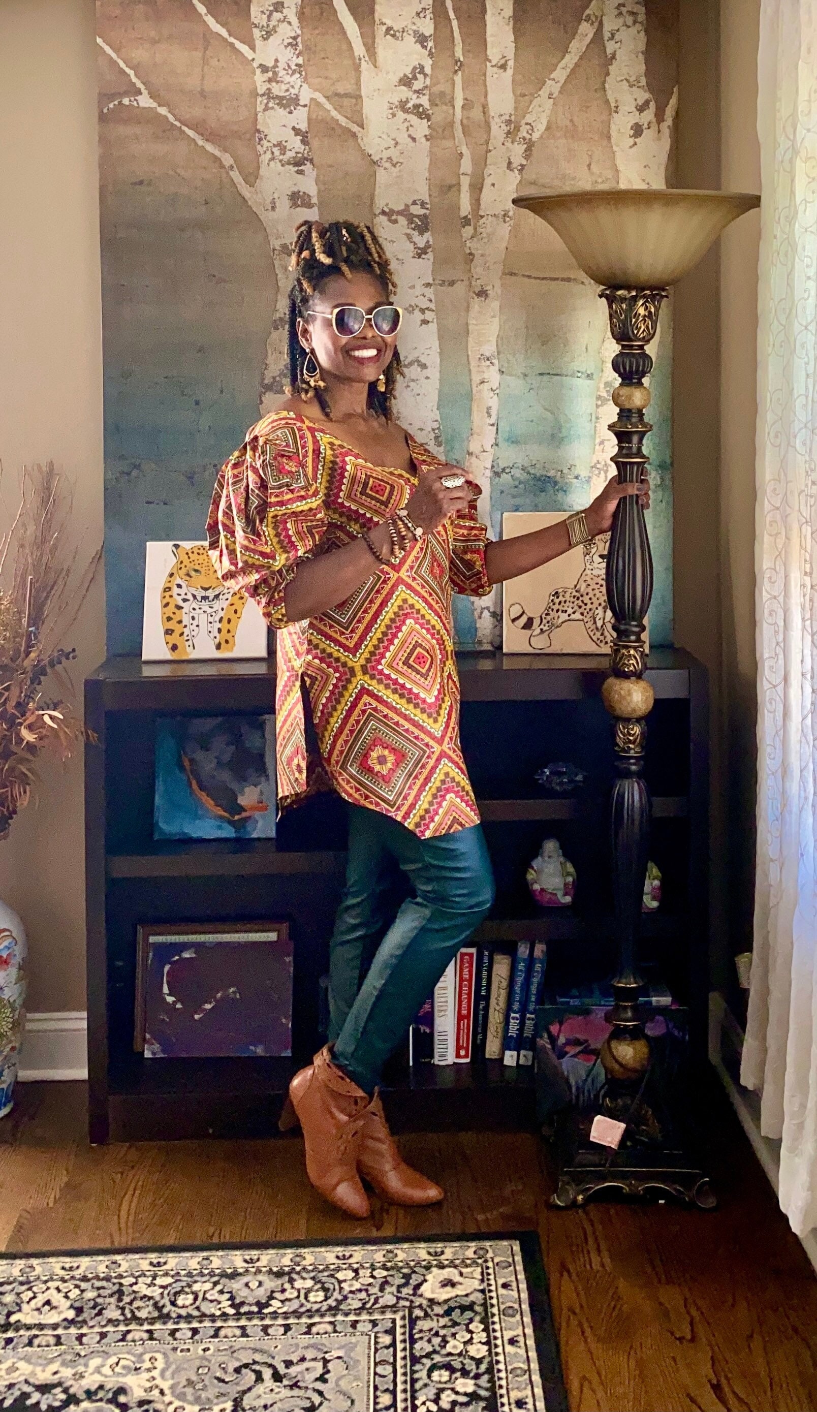 Top For Women African Wax Short Sleeves Ankara Blouse Clothing Print With Slits Burundi