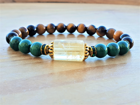 Good Luck Bracelet, Citrine, Malachite, Tigers Eye, Yoga Healing Energy Mala 8mm Beaded Bracelet