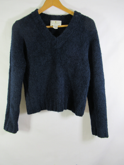 Vintage Express Tricot Blue Mohair Blend Cropped Sweater, Women's Size L, V-Neck, 90S
