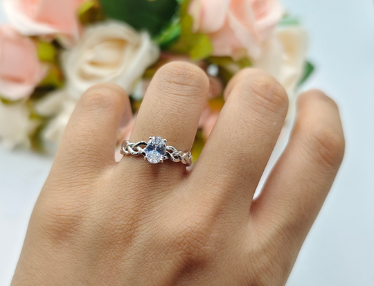 0.76 Carat Weave Celtic Solitaire Oval Cut Vintage Art Deco Wedding Engagement Bridal Ring Diamond Simulate 925 Sterling Silver Anniversary