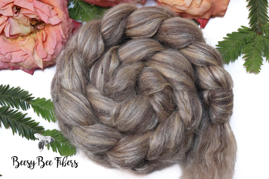 Bark- Wool Roving Signature Blend Bfl, Tussah Silk, Flax, Natural Undyed Combed Top For Spinning Felting Luxury Fiber - 4 Oz