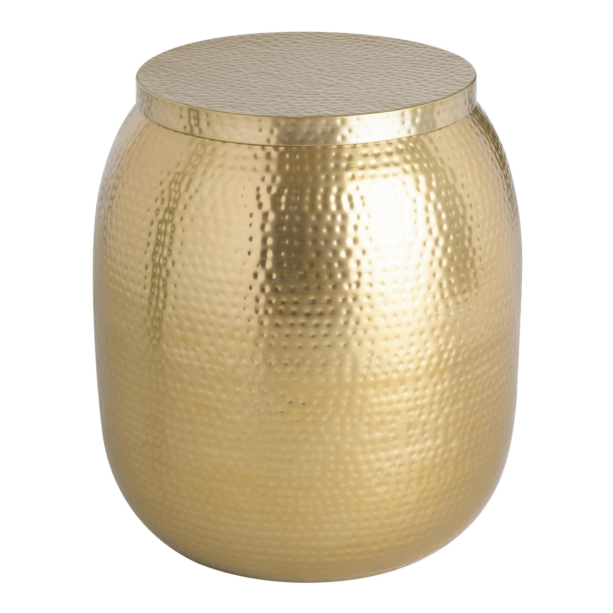 Gold Hammered Metal Drum Cala Accent Table by World Market