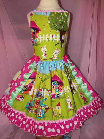 Gnome Eggs Factory Girl's Easter Bunny Family Dress Size 5T Ruffles