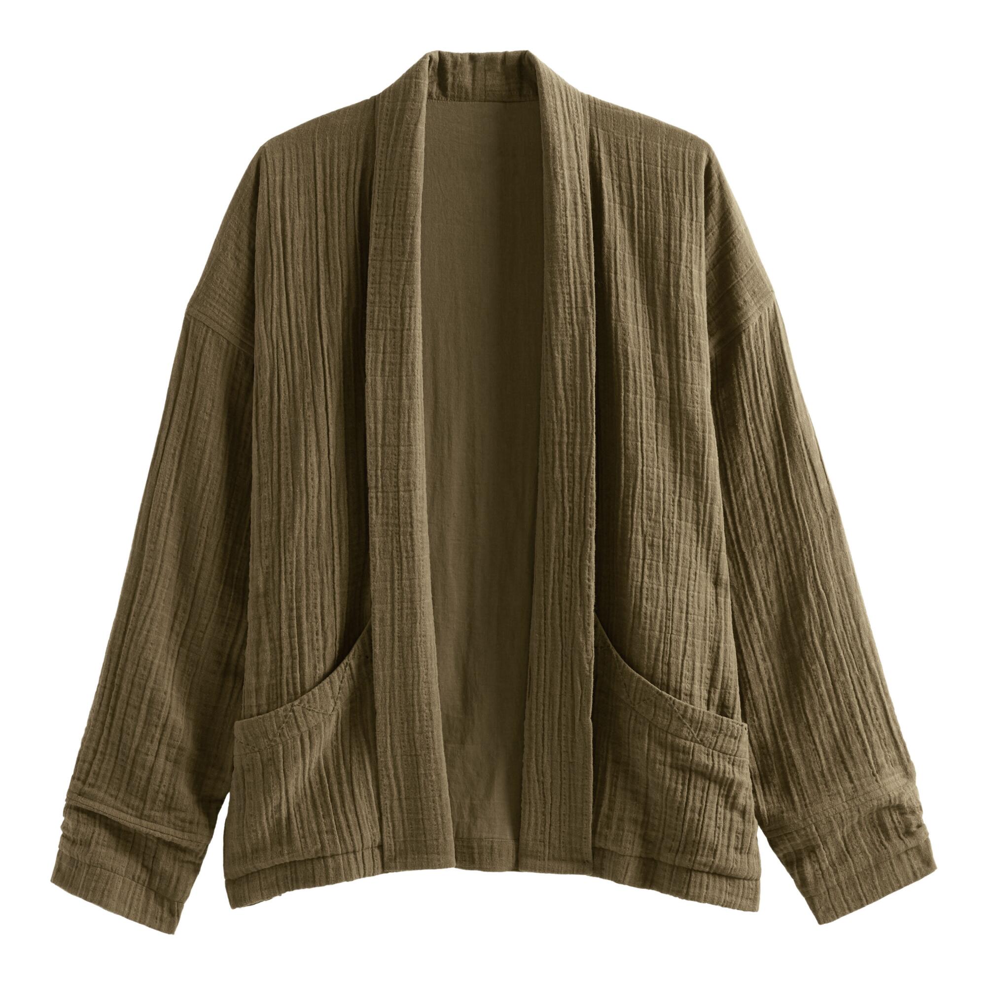 Olive Textured Misha Kimono Jacket With Pockets: Green by World Market