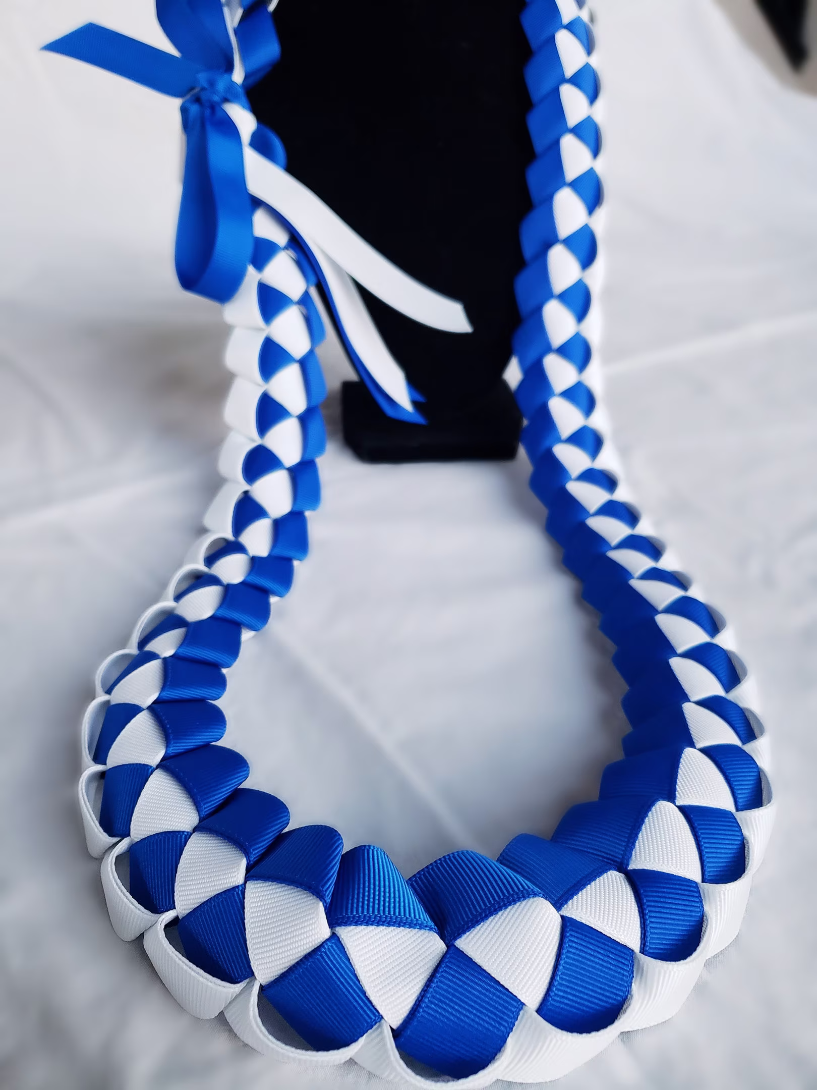 Royal Blue & White Graduation Ribbon Lei | Thick, High-Quality