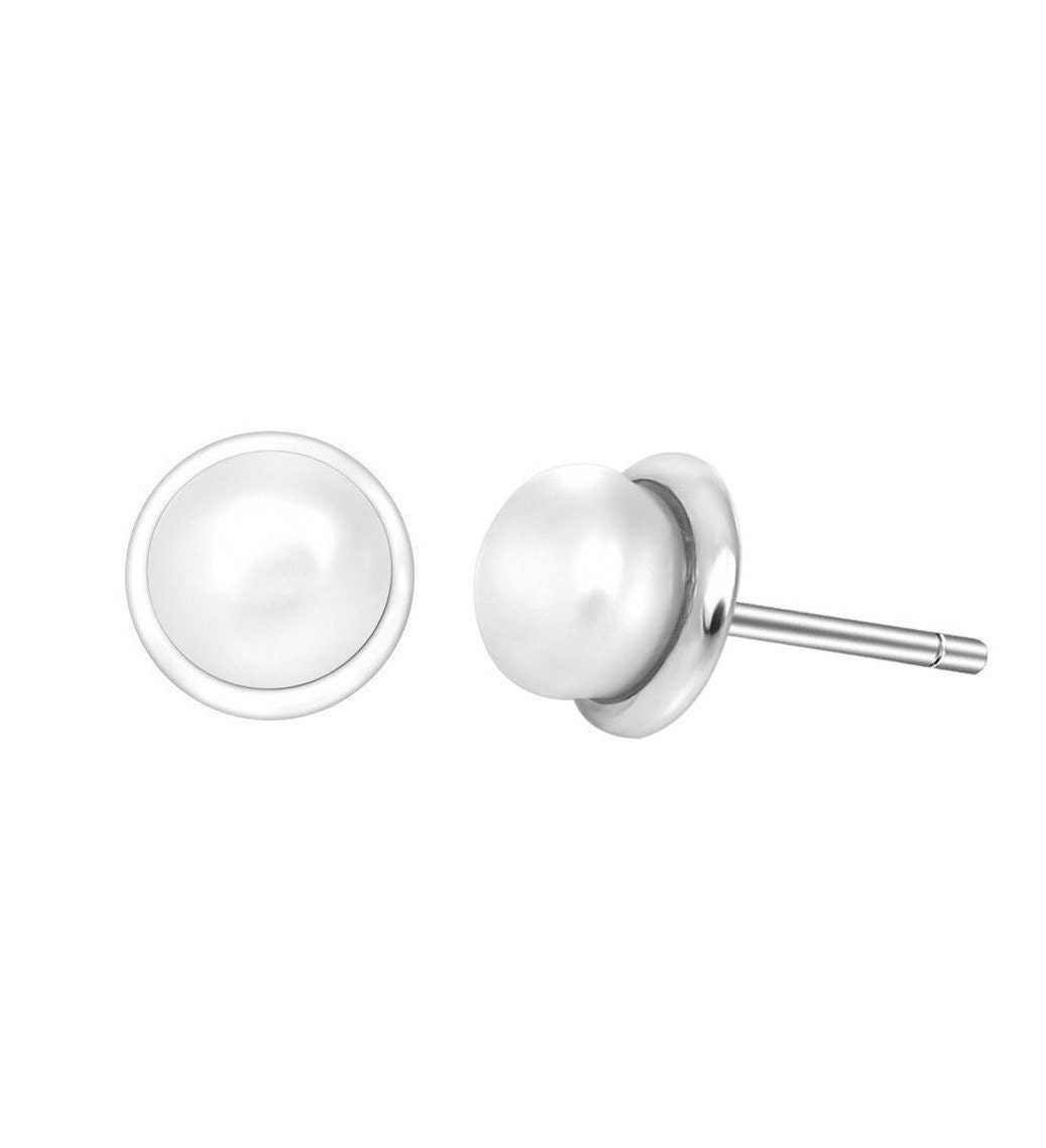 Fresh Water Pearl Wedding Stud Earrings - Bridal Jewelry Bridesmaids Gift Flower Girl Earrings Sterling Silver