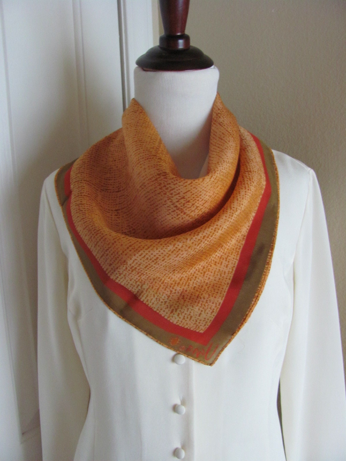 Vera Neumann // Vintage Orange Silk Blend Scarf - 22 Inch 56cm Square