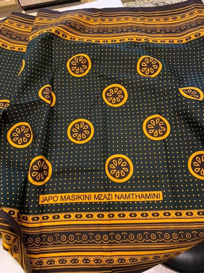 Vintage African Fabric Cotton | Or Blend Black Gold Swahili Japo Misikini Mzazi Namthamini 43" X 70" For Apparel Or Decor