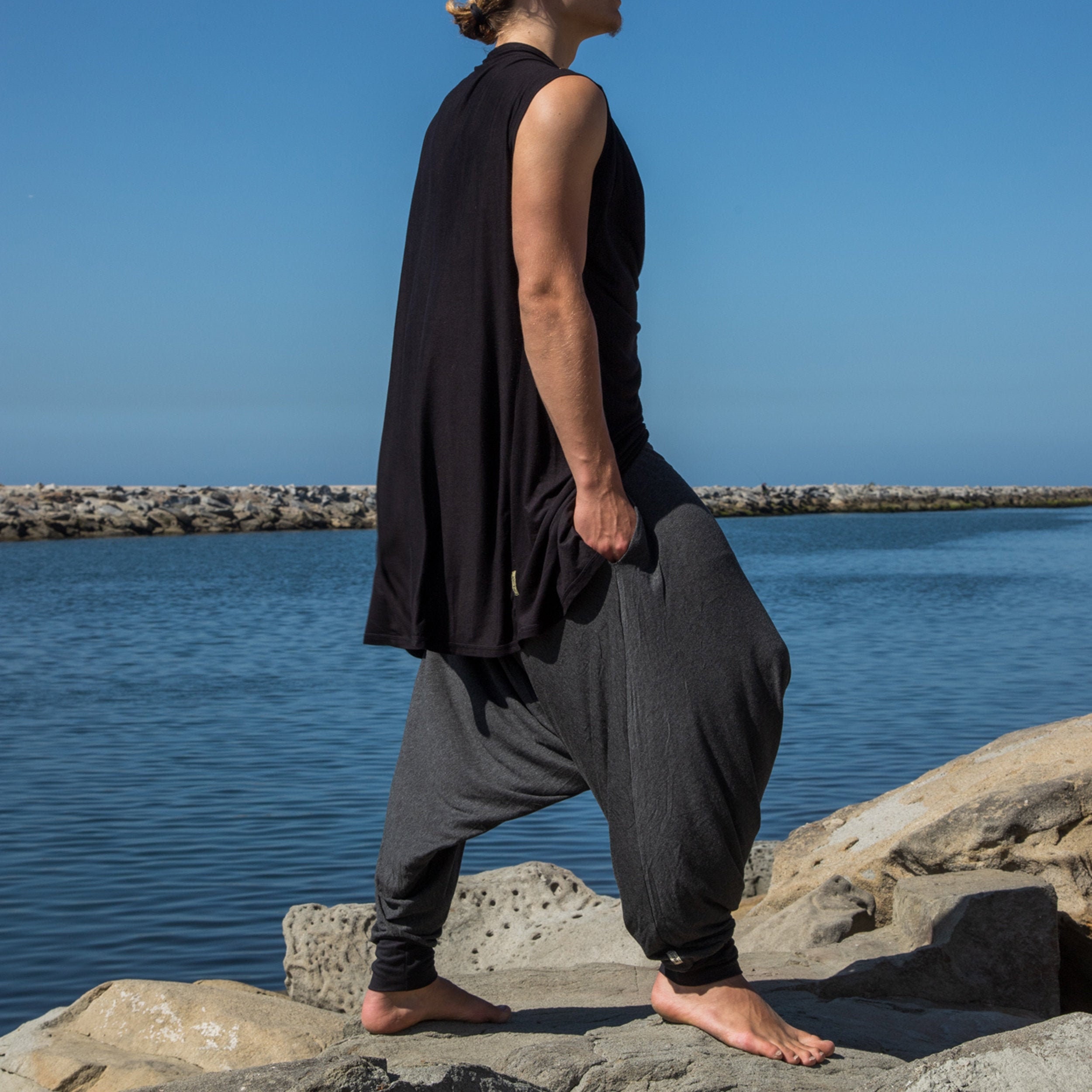 Grey Harem Pants Cotton Blend Festival Trousers For Men