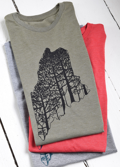 Mens T Shirt - Organic Maine Tee Tri-Blend Hand Screen Print Men's T-Shirts Graphic T-Shirt Mainer Slow Fashion Eco