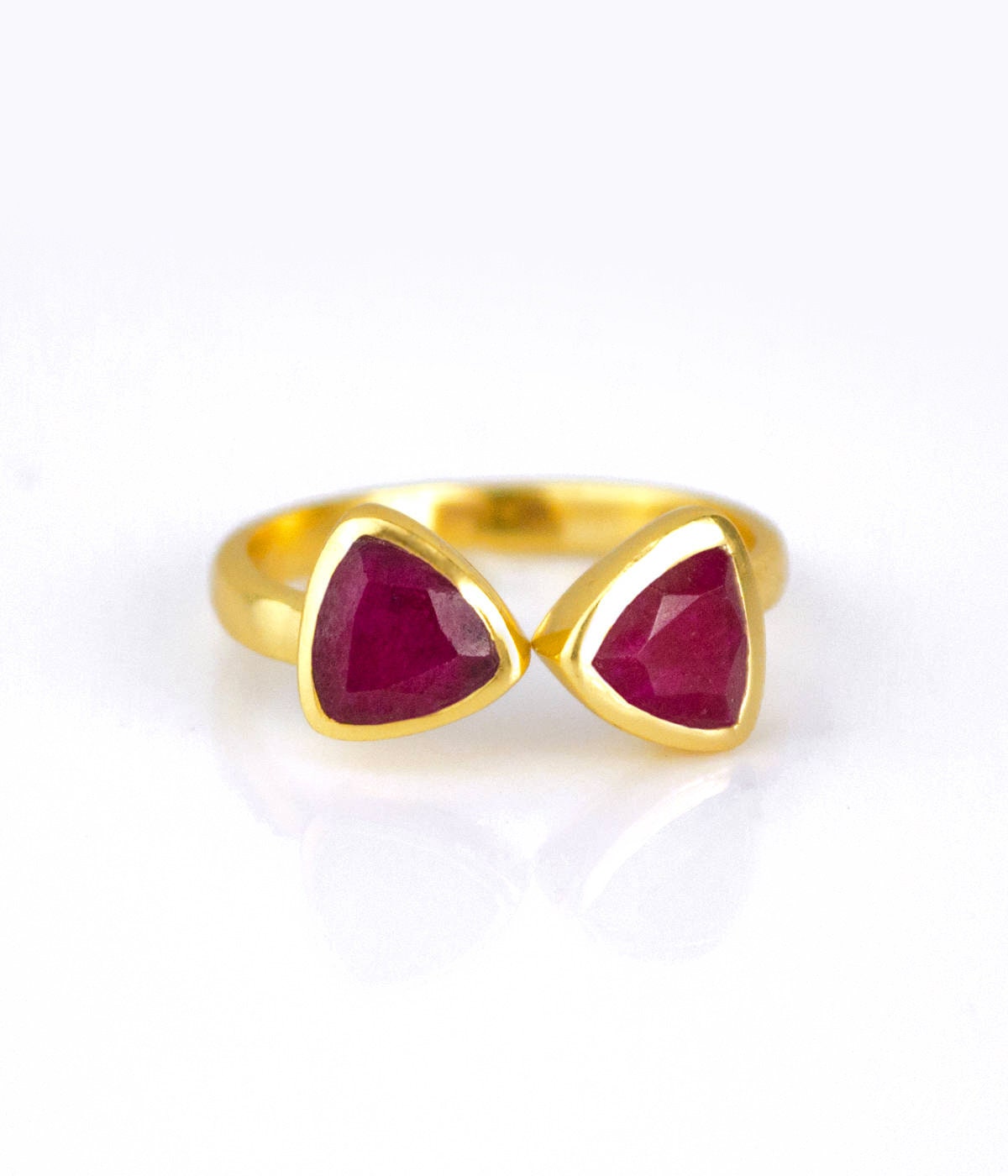 Ruby Ring, July Birthstone Ring, Adjustable Mothers Triangle Geometric Dual Birthstone Double Birthstone Ring