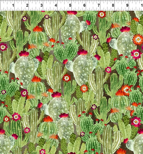 In The Beginning - Southwest Cactus Digital Print Green Cotton Fabric By The Yard Or Select Length 3Sou-1