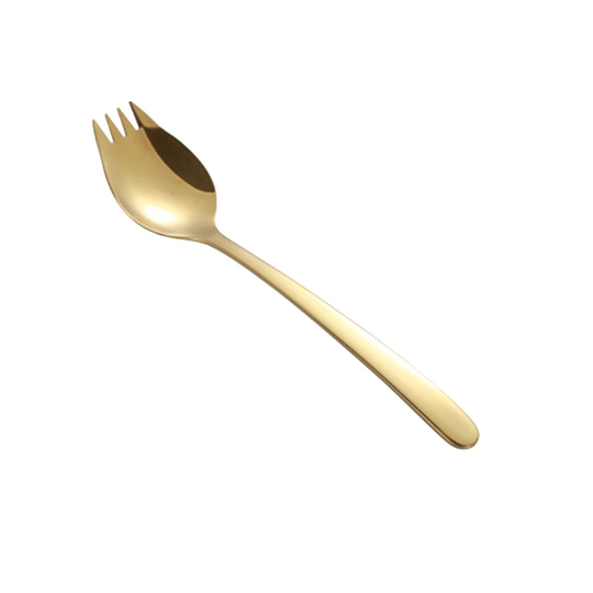 2 in 1 Stainless Steel Spork Salad Noodles Fork Spoon Travel Picnic Tableware - golden