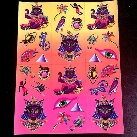S245 Lisa Frank 90S Vintage Cleopatra Cat Cleocatra Egyptian Pharoah Kitten Complete Full Sticker Sheet