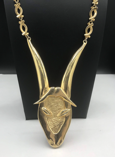 Vintage Large Figural Animal Goat Antelope Ram Style Huge Pendant 1960S 1970S Necklace