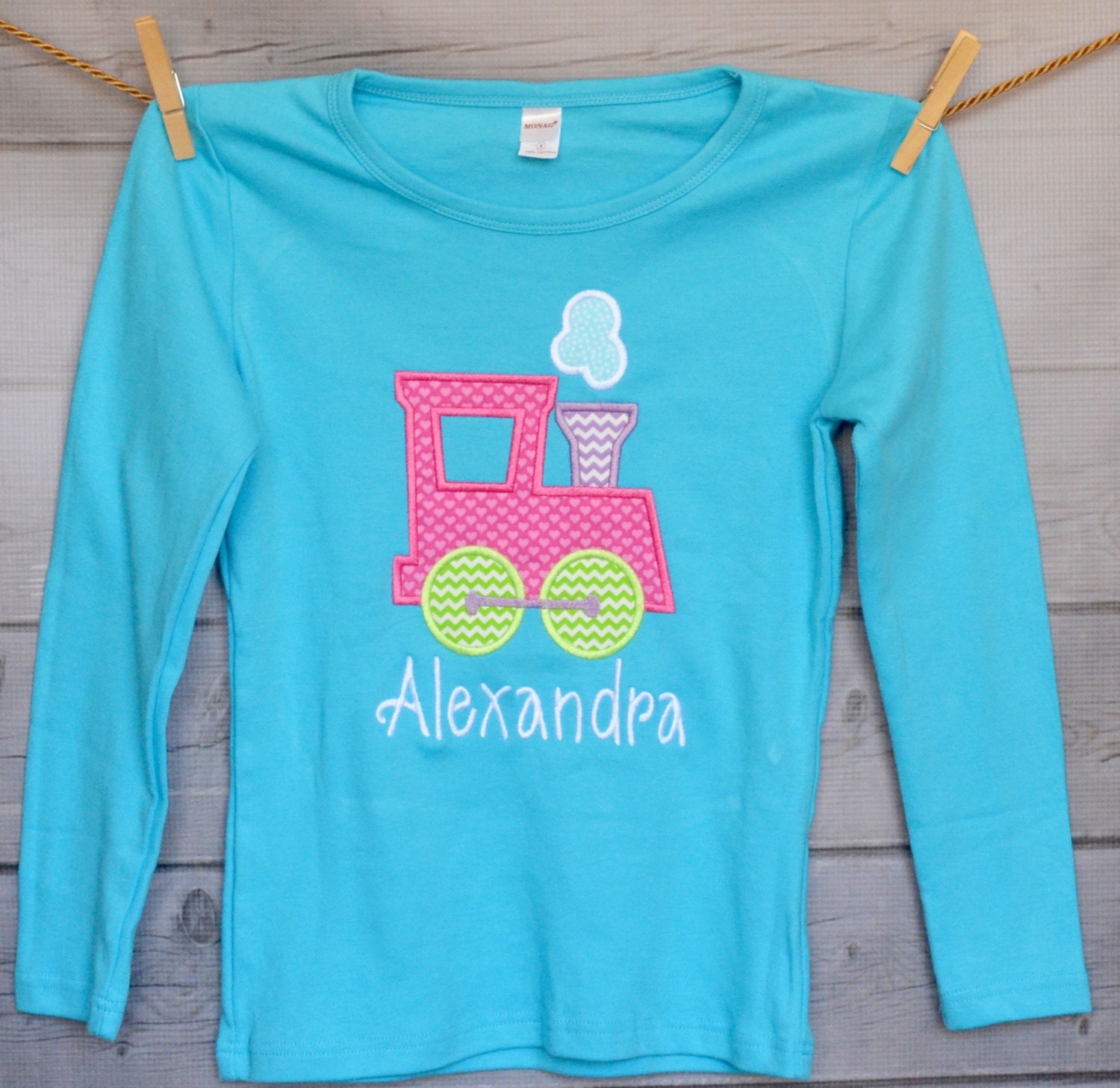 Girls Personalized Choo Train Applique Shirt Or Bodysuit Girl
