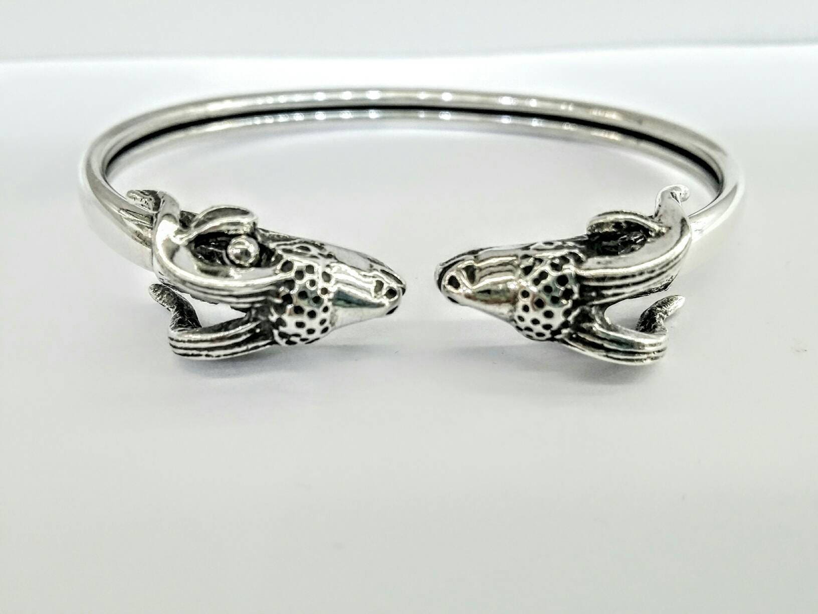 Silver Ram Bracelet With Long Horns