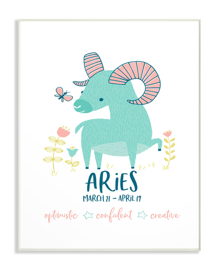 Stupell Industries Fun Modern Zodiac Aries Ram Heather Rosas 18.5-in H x 12.5-in W Wood Print | BRP-2276-WD-13X19