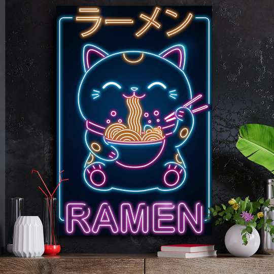 Plexi Glass Wall Art -By V1Tech -Artist Donnie -Retro Neon Ramen Neko