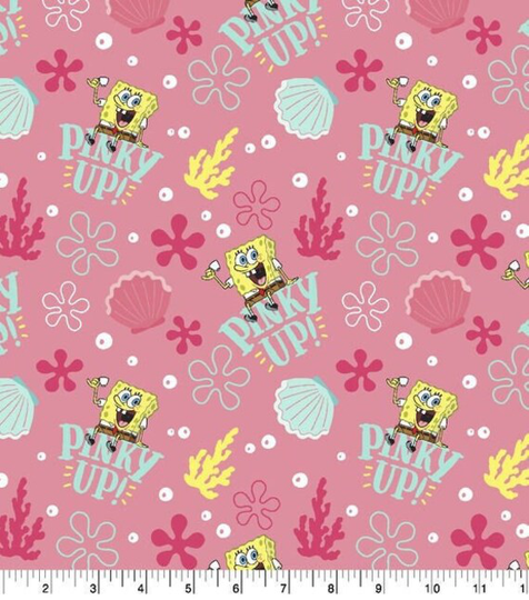Pink Spongebob "Pinky Up" Cotton Fabric Remnant | 36x35"