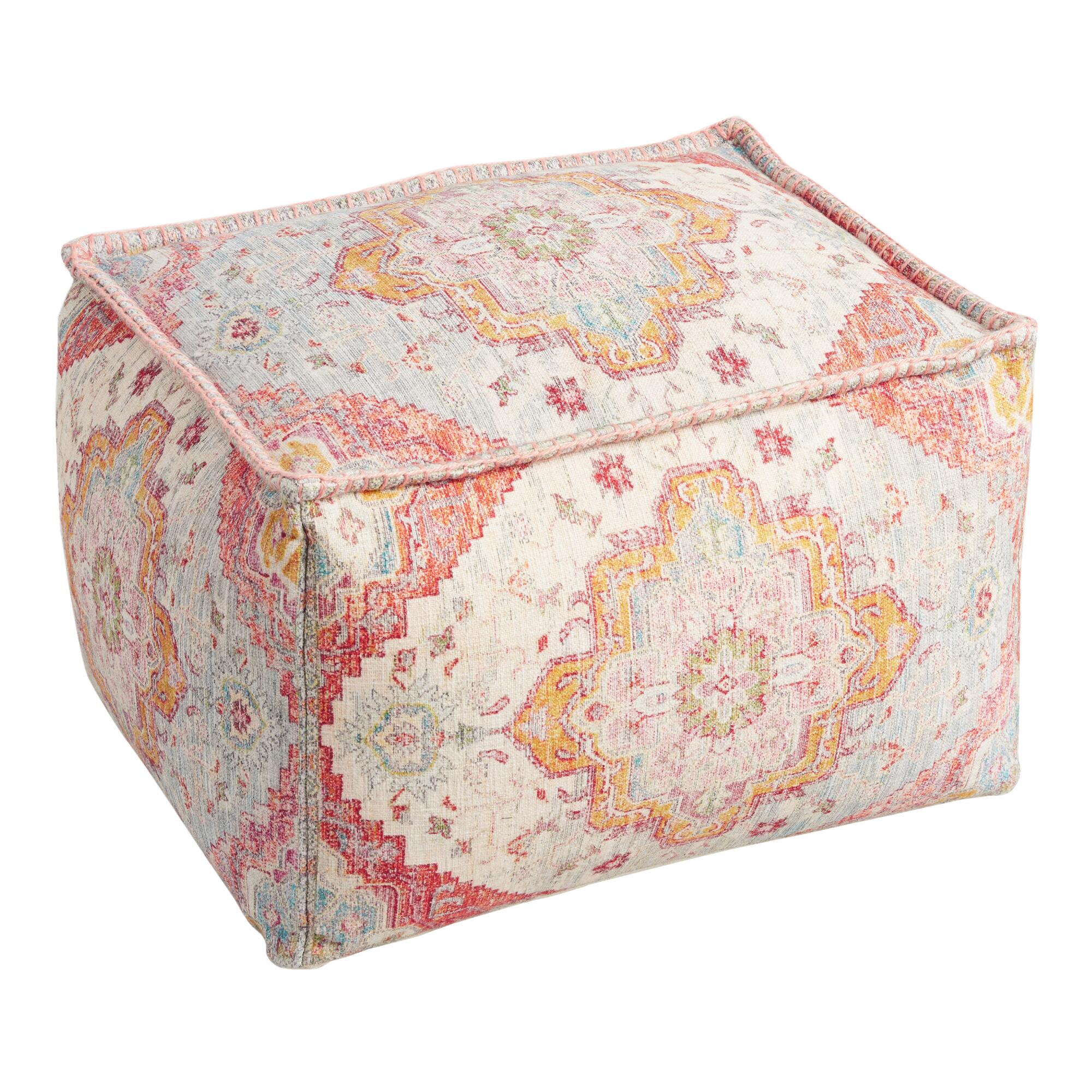 Rectangular Vintage Rug Print Pouf by World Market