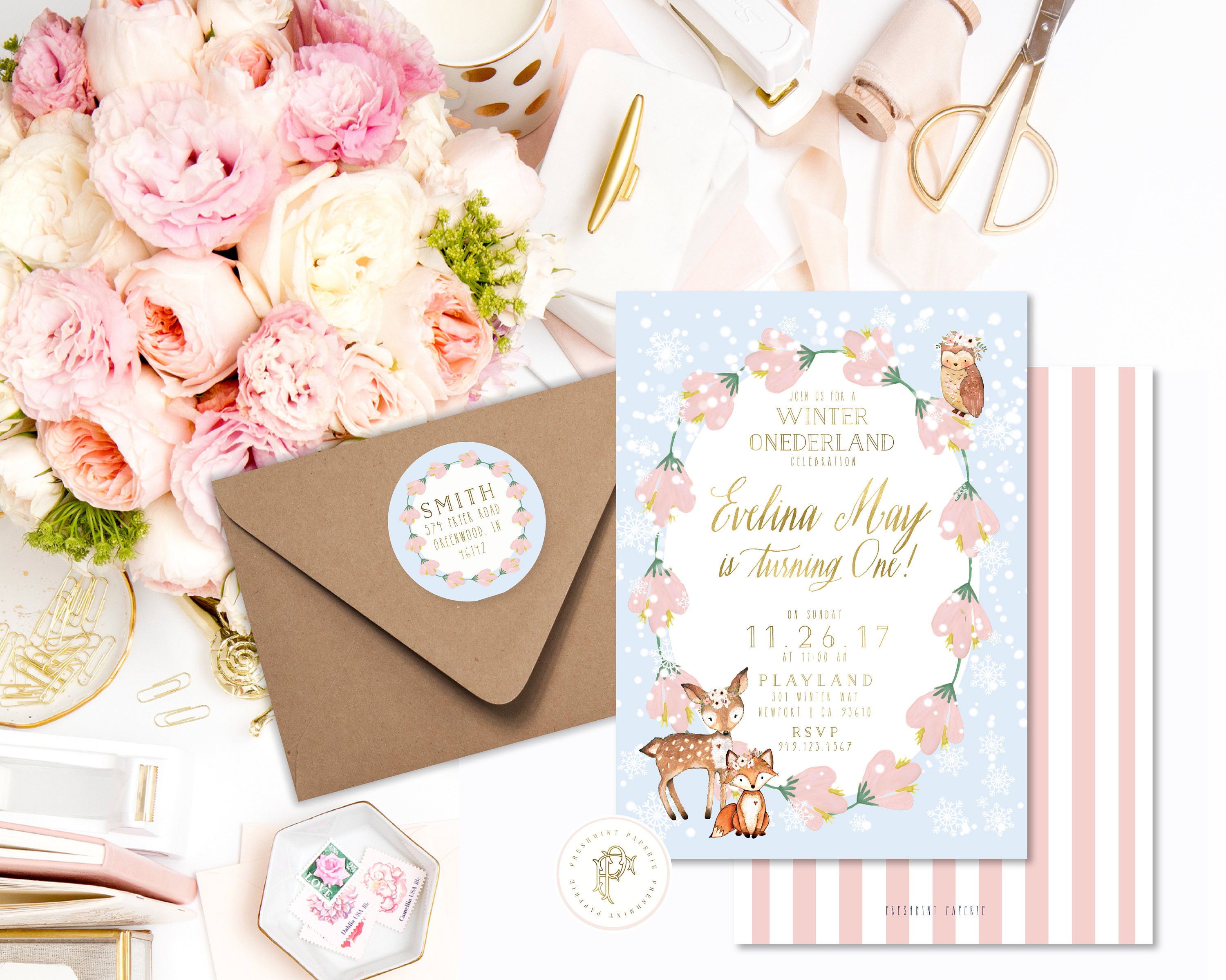 Winter Onederland Invitation - Winter Wonderland Woodland Snow