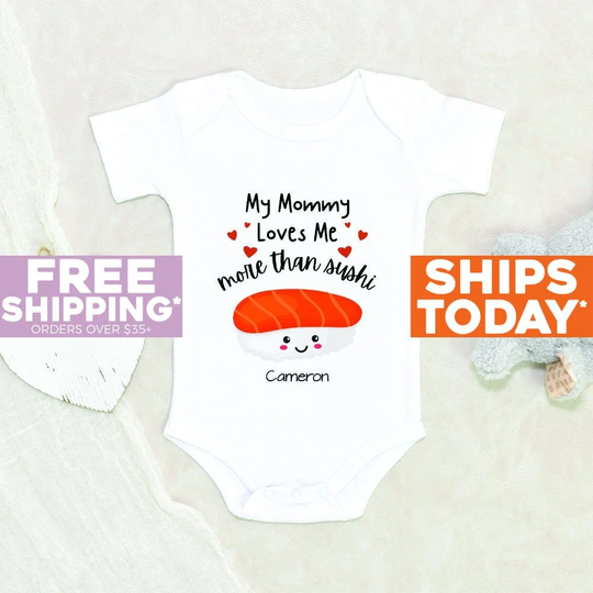 Cute Sushi Onesie® My Mommy Loves Me More Than Personalized Name Baby Shower Gift Seafood Custom