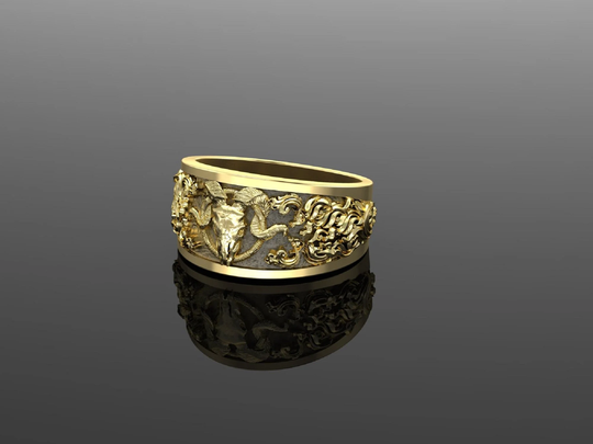 Ram Skull Ring, Of Gothic Baphomet Satanic Ring Protection Brass Jewelry