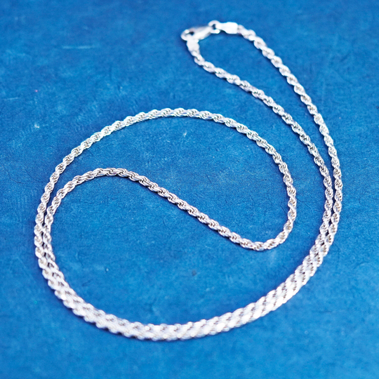 24", 2mm, Vintage Italy Sterling Silver Handmade Necklace, 925 Rope Chain, Stamped