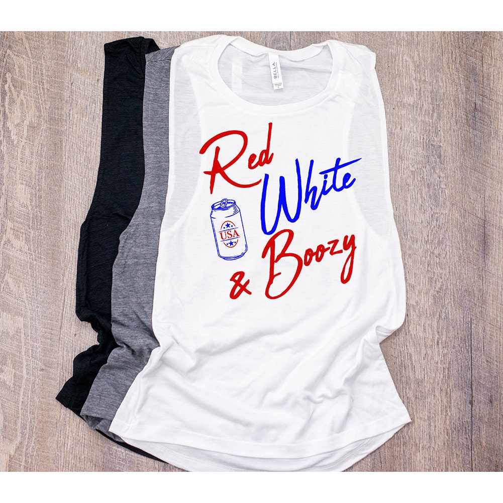 July 4Th Fourth Party Shirt Red White & Boozy Womens Memorial Day Muscle Tank Top - Drinking Tank. Patriotic Tank Top Free Shipping