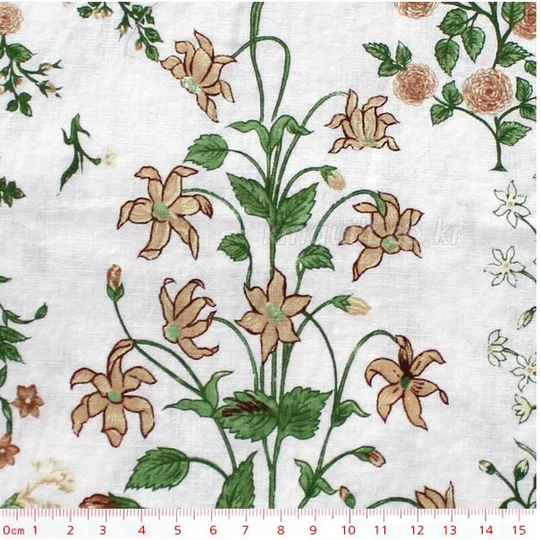 Washing Linen 1/2Y Wide Size 54"x 18" Korean Fabric - Pure Flower White/Light Weight High Quality Linen Cotton Blended Wide Size Half Yard
