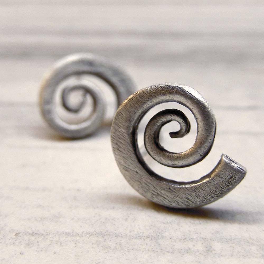Silver Spiral Studs, Sterling Silver Earrings, Handmade Contemporary Jewelry, Shell Studs, Nautilus Earrings, Silver, Gift For Mom