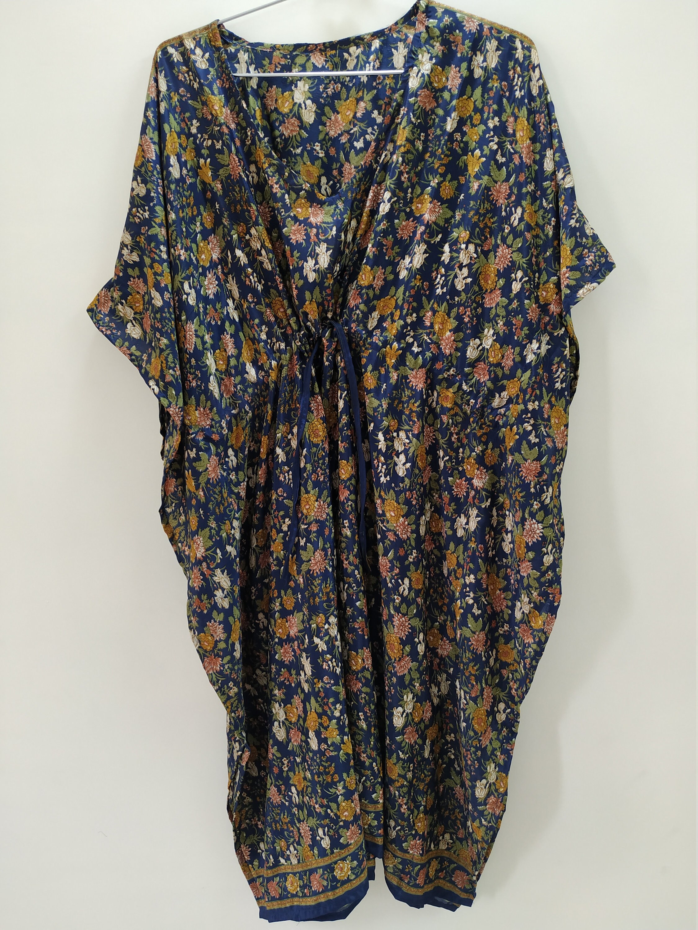 Silk Blend Kaftan Summer Dress, Women Resort Vacation Beach Long Ethnic Loose Hippie Maxi Dress Harem Boho