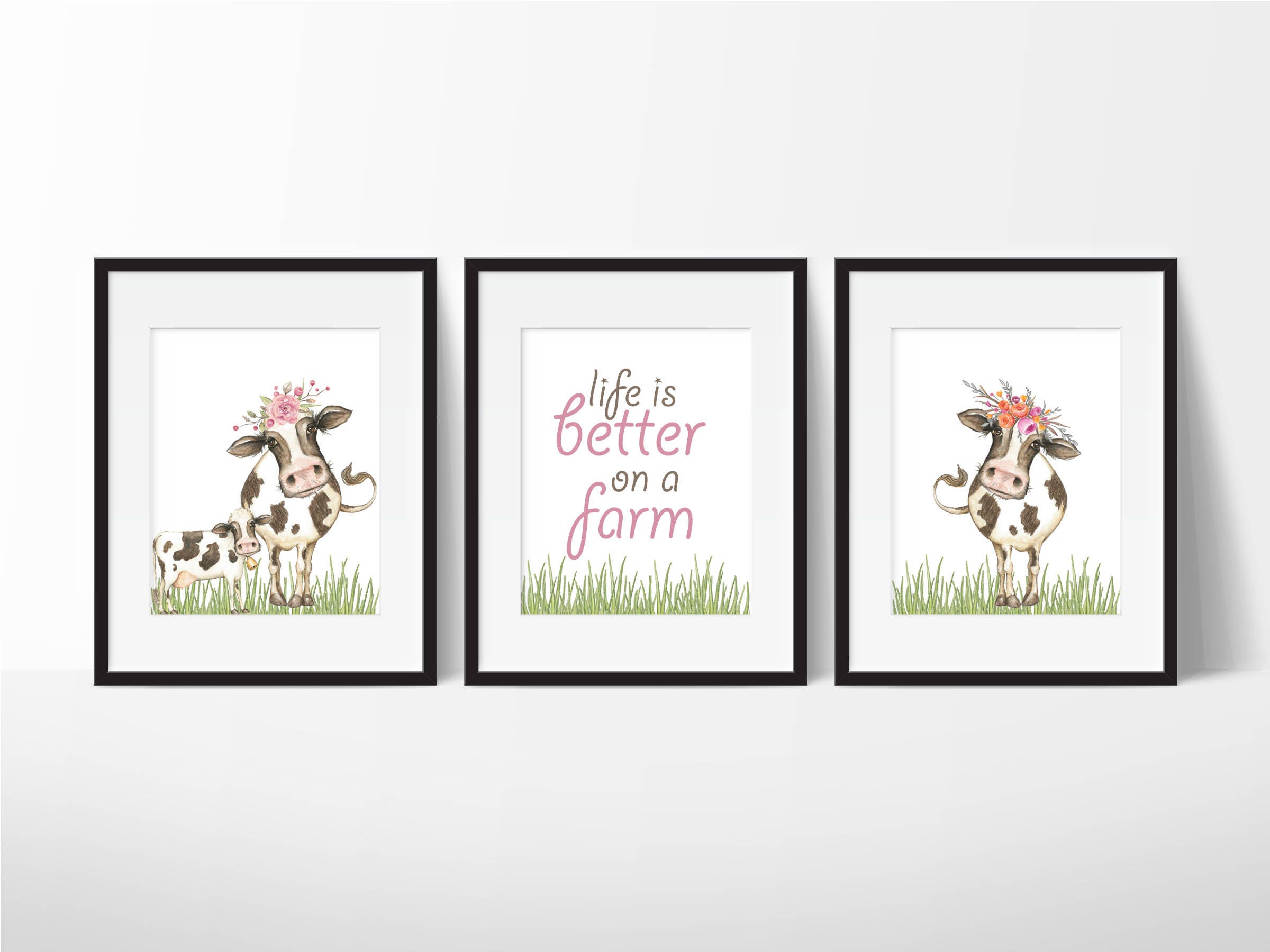 Farm Kids Wall Art Print, Cow Nursery Decor, Art, Set Of 3