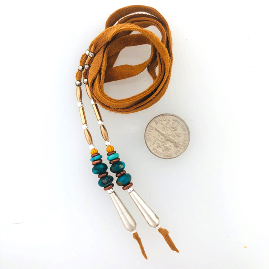 Hair Jewelry Tie #3 Leather, Gold Fill, Silver, Copper & Turquoise Kate Drew-Wilkinson 25Ins