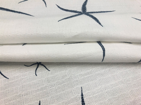 Cotton Blend Off White Navy Blue Starfish Nautical Drapery Fabric Sta1510