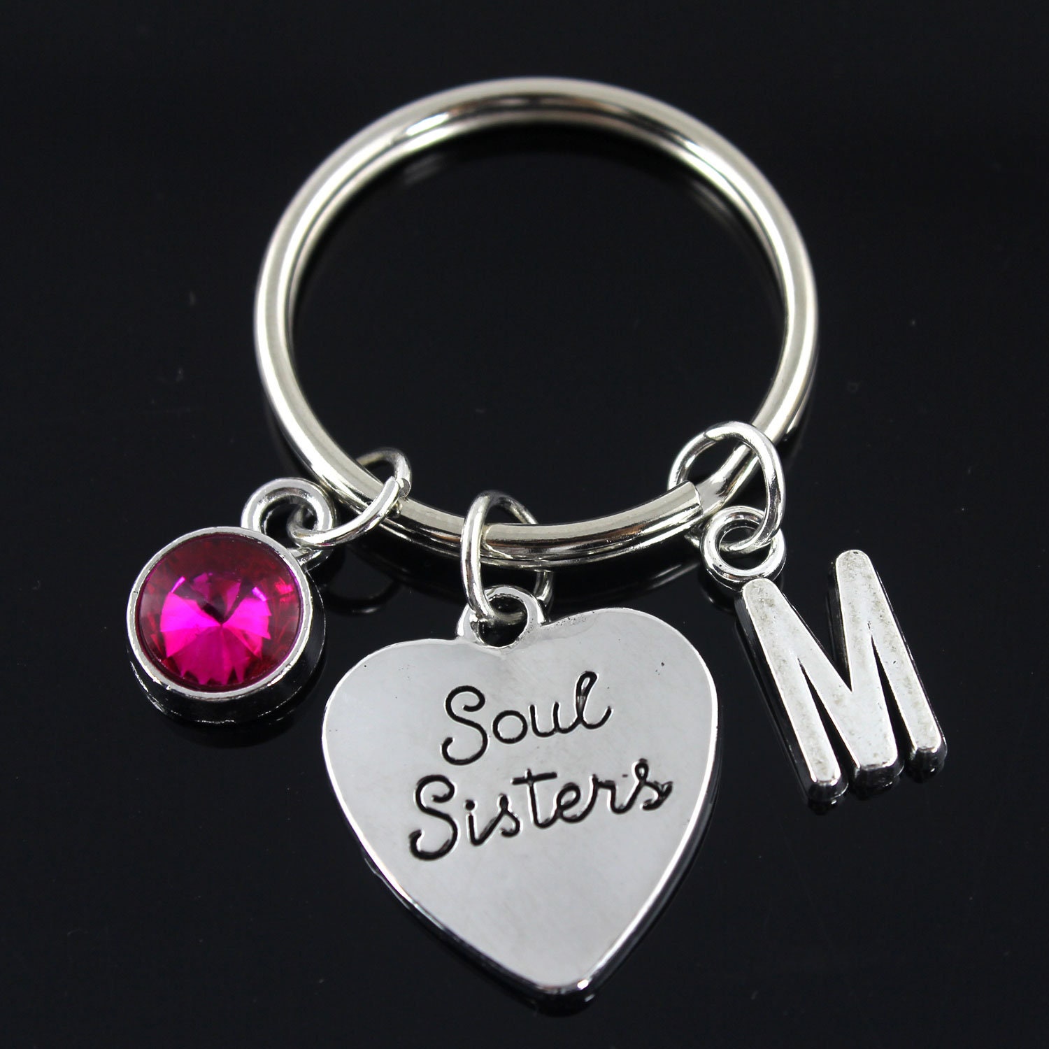 Soul Sisters Keychain, Soul Sisters Keyring , Soul Sister Gift, Sister Gift , Best Friend , Initial Keychian, Birthstone Keychain