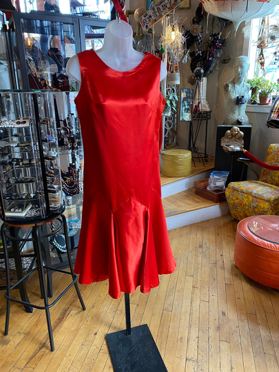 50's Vintage Hand Crafted Flapper Style Red Slip Dress