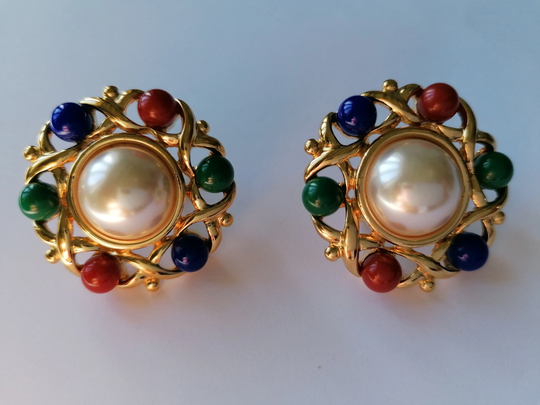 Vintage Napier Golden Earrings Clip-On With Pearls Gift For Her