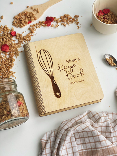 Personalized Recipe Book, Wooden Cook Book With Spine, International Women's Day Gift For Grandma