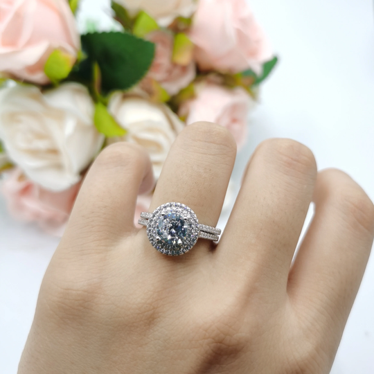 Halo Bridal Set Two Piece Vintage Art Deco Wedding Engagement Anniversary Ring Band Round Diamond Cz 925 Sterling Silver Gift