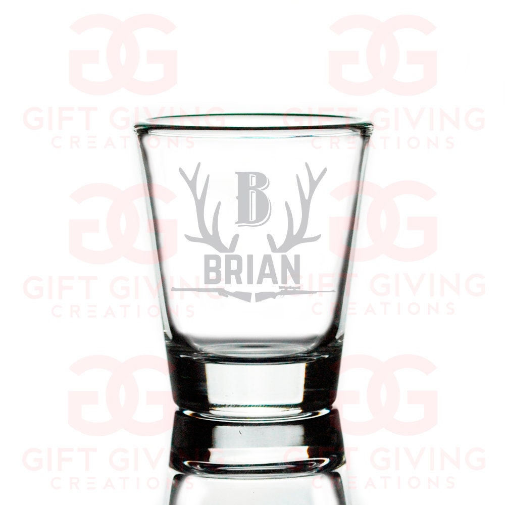 Deer Antler Custom Shot Glasses, Etched Monogram, Hunters Gift, Hunt Lover, Father's Day, Monogrammed Glass, Name