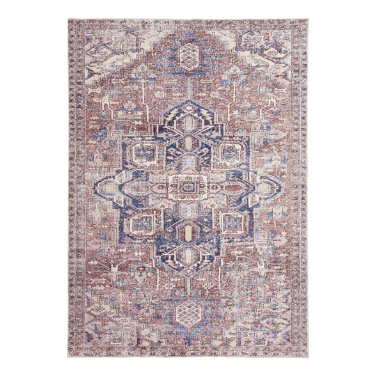 Terracotta and Blush Persian Style Washable Area Rug: Blue/Orange/Pink/Multi - Polyester - 5' x 8' by World Market